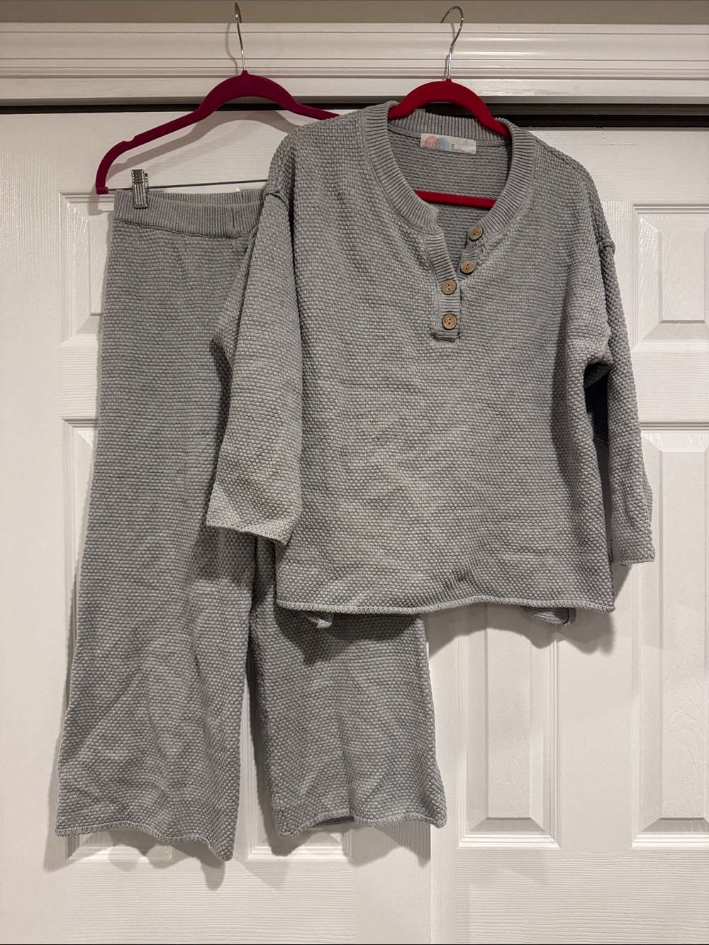 Cozy Women's Grey Knit Two-Piece Set with Button Henley